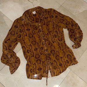 K.I.T. Orange Snakeskin Long Sleeve Button Down Blouse